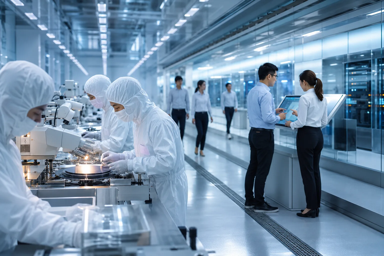 Semiconductor fabrication facility with technicians and engineers representing temporary, contract, and direct-hire staffing models