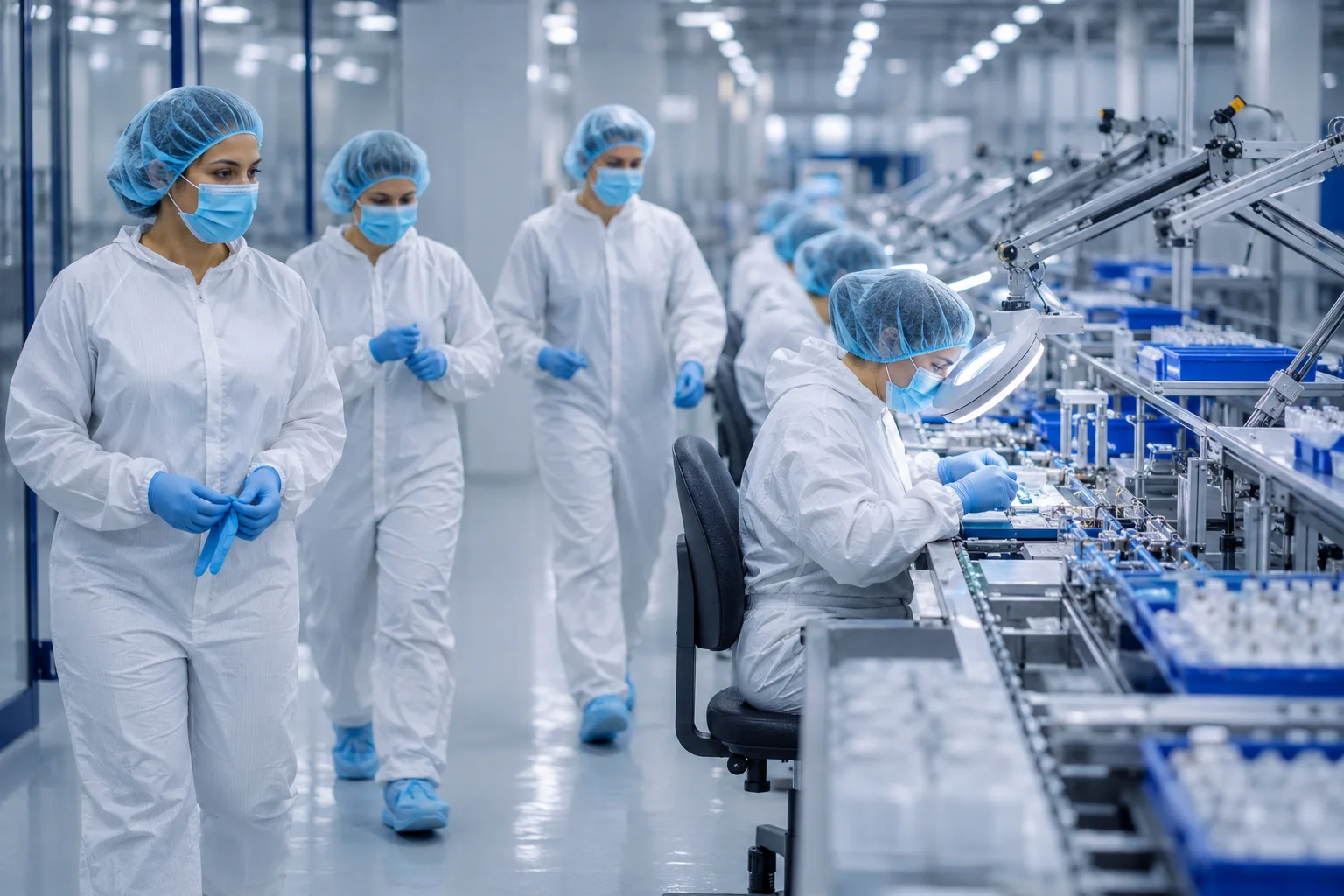 Rapid ramp-up teams mobilizing pre-vetted talent on a medical device contract manufacturing line to meet sudden production demand spikes