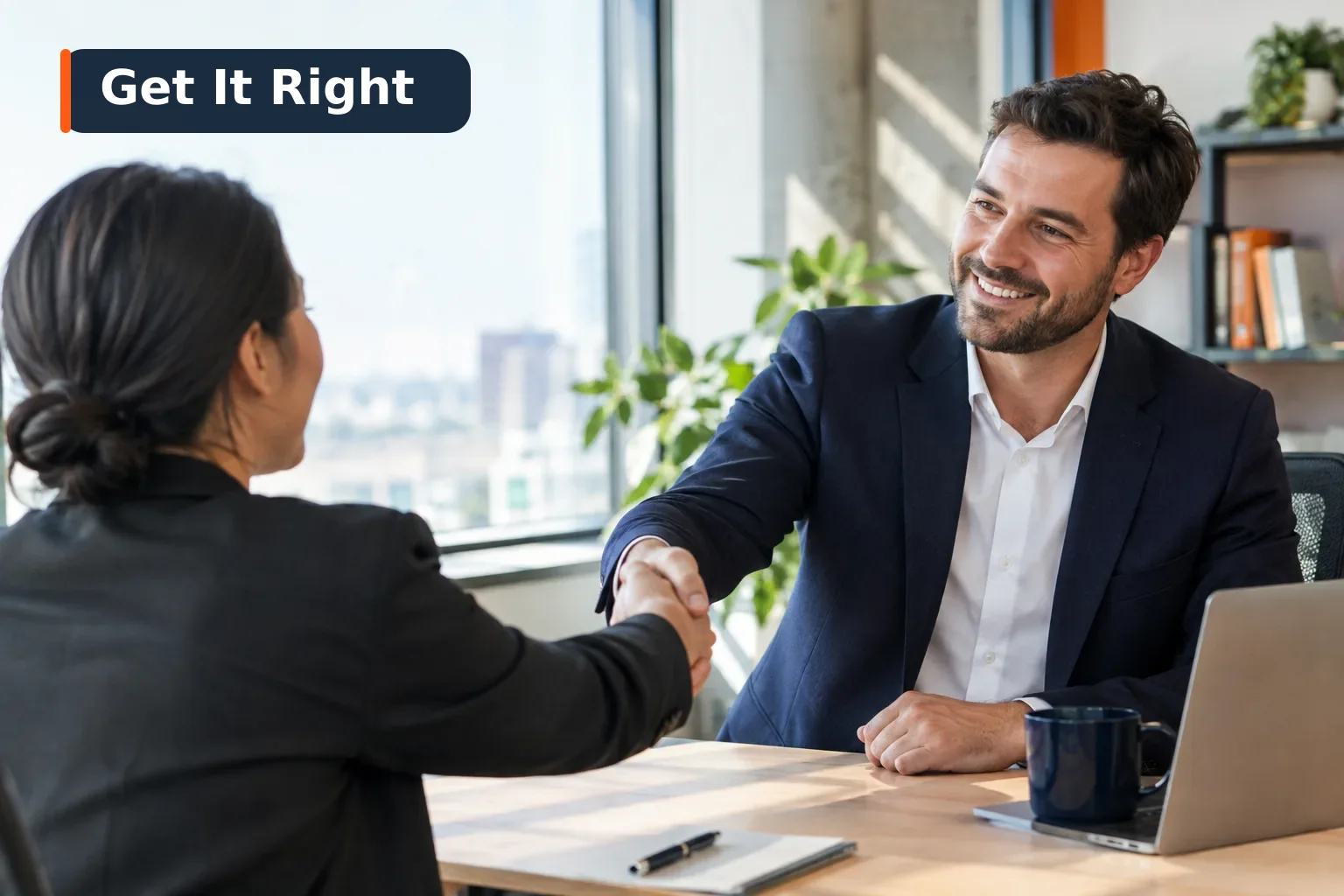 cost of a bad hire: Hiring manager and recruiter shaking hands after a successful direct hire placement