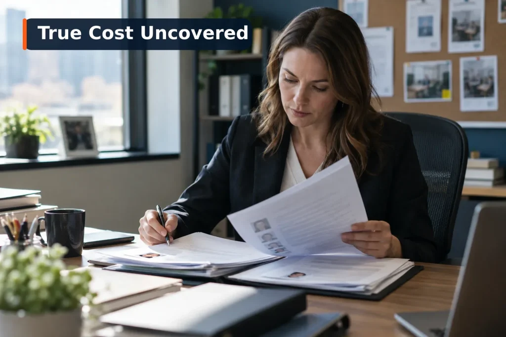 HR manager reviewing hiring records to assess the true cost of a bad hire