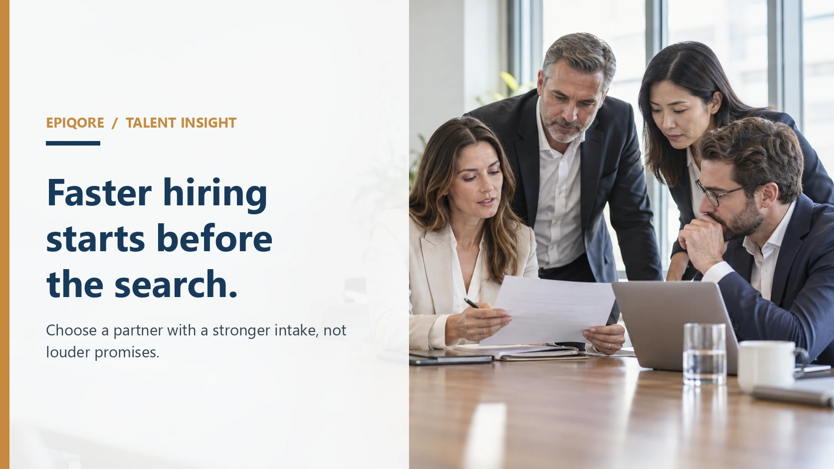 Hiring leaders reviewing a candidate brief together before beginning a search