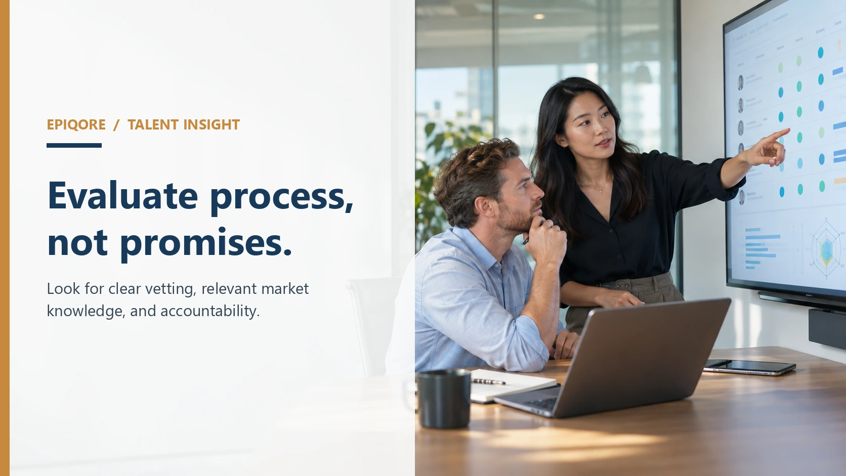 Recruiter and hiring manager reviewing a structured skills matrix