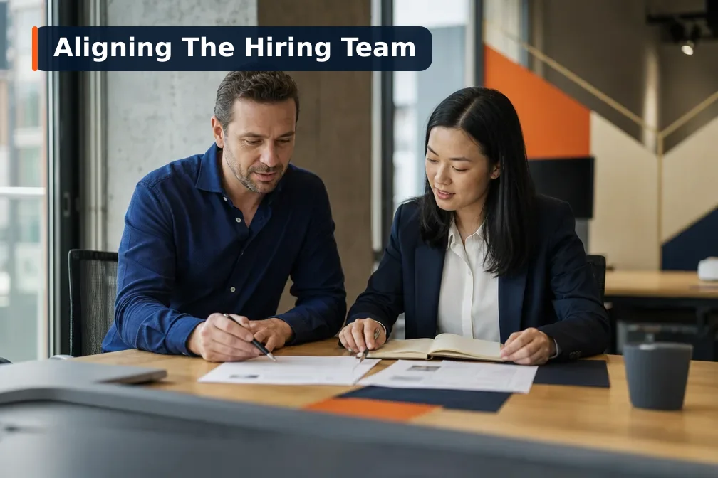 hiring intake meeting checklist: Hiring manager and recruiter discussing role requirements in a hiring intake meeting